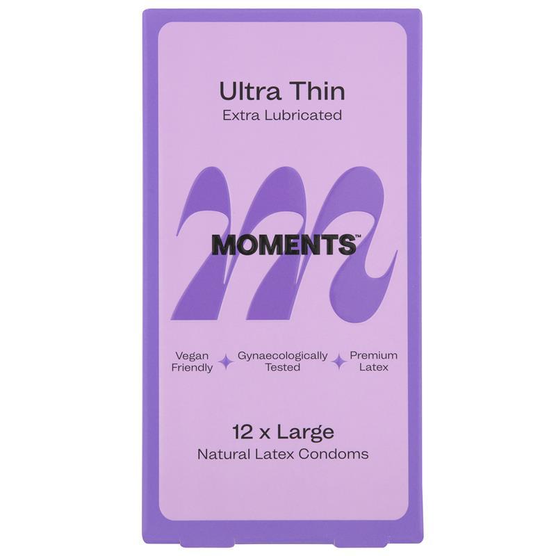 Moments Condom Ultra Thin Large Extra Lubricated 12 Pack